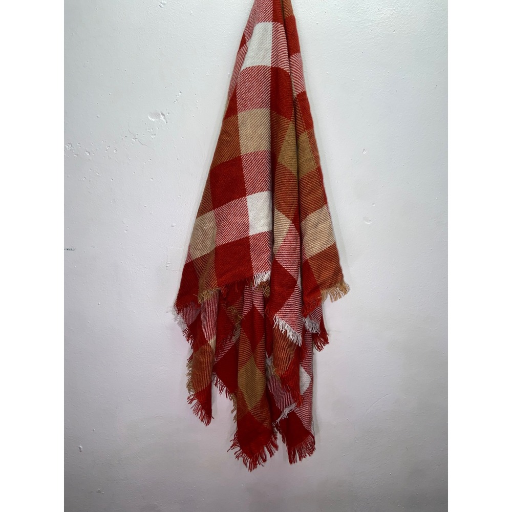 Fall Buffalo Plaid Blanket Scarf Oversized Fringe Lightweight Shawl Autumn 55x50